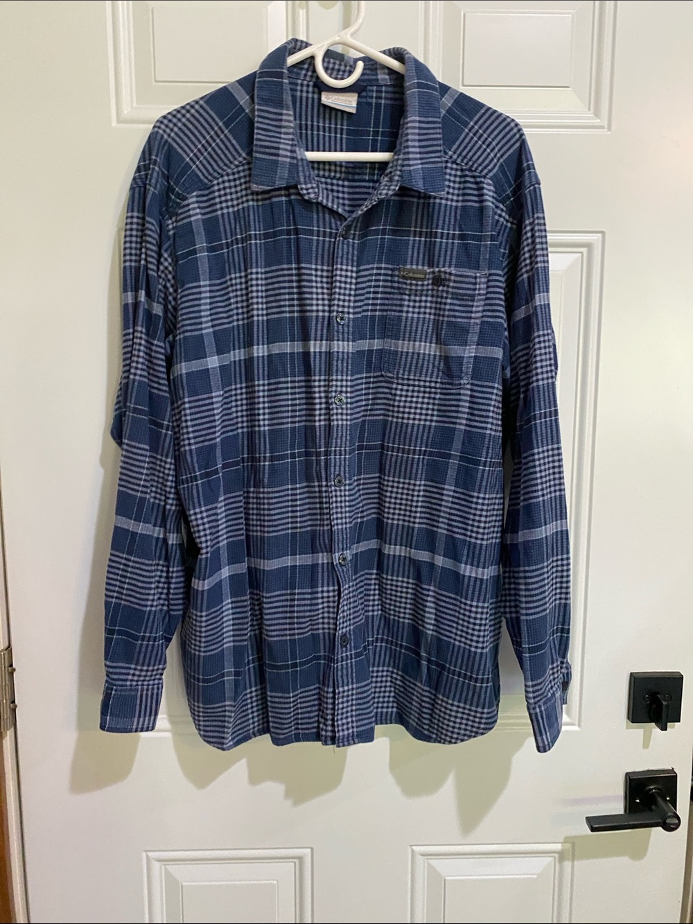 Columbia Navy and Light Blue Plaid Long-Sleeve Button-Up Shirt